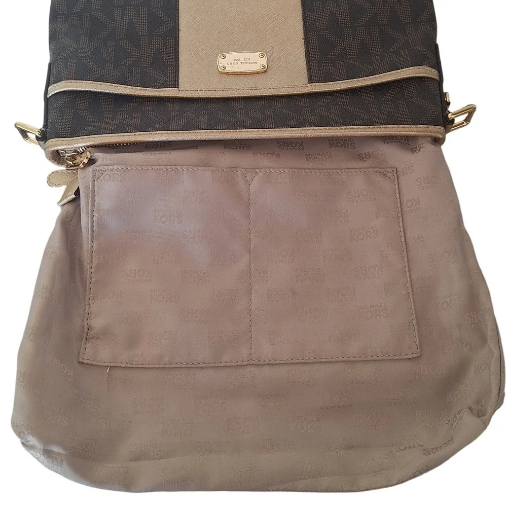 Michael Kors Crossbody Bag Brown Saffiano Leather Medium Purse Handbag‎